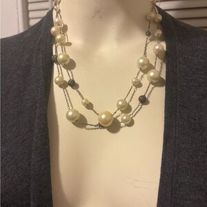 Vintage Ann Taylor Cascading Pearl and Silver Necklace